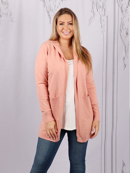 Solid Color Stretchy Knitted Hoodie Cardigan W/ Pockets